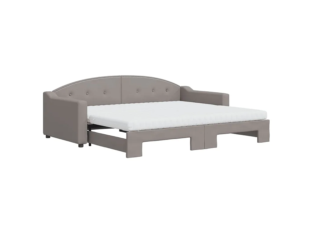 Lit de jour avec gigogne et matelas taupe 90x200 cm tissu