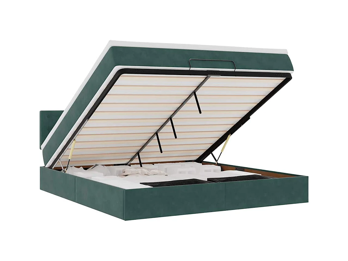 Cadre de lit ottoman avec matelas vert foncé 160x200 cm velours