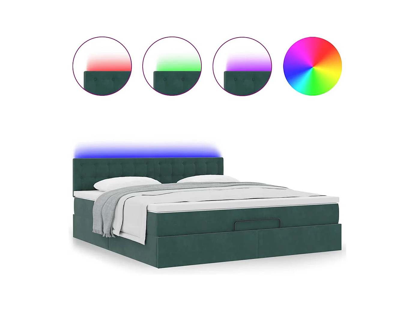 Cadre de lit ottoman avec matelas vert foncé 160x200 cm velours