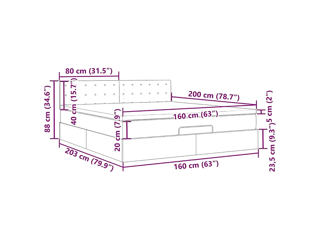 Cadre de lit ottoman avec matelas vert foncé 160x200 cm velours