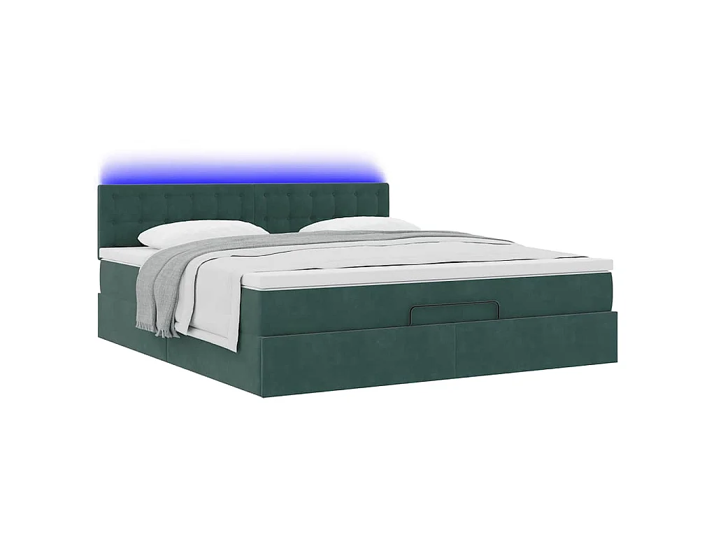 Cadre de lit ottoman avec matelas vert foncé 160x200 cm velours