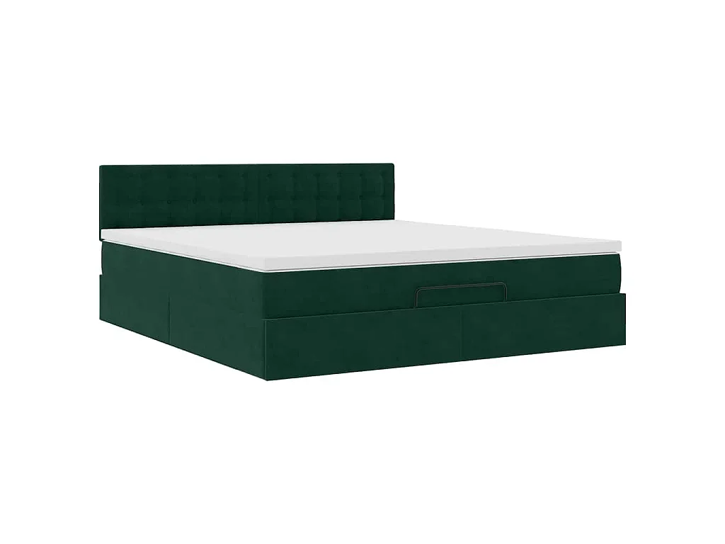 Cadre de lit ottoman avec matelas vert foncé 160x200 cm velours