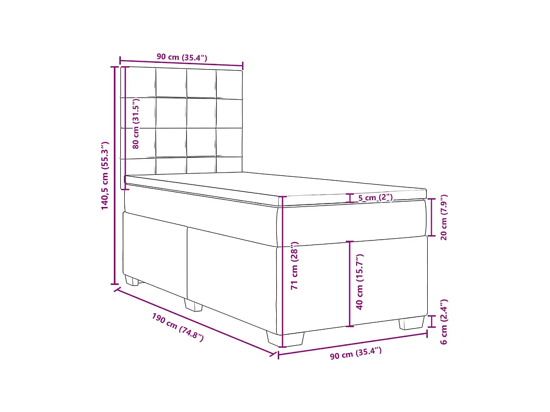Boxspring met matras fluweel lichtgrijs 90x190 cm