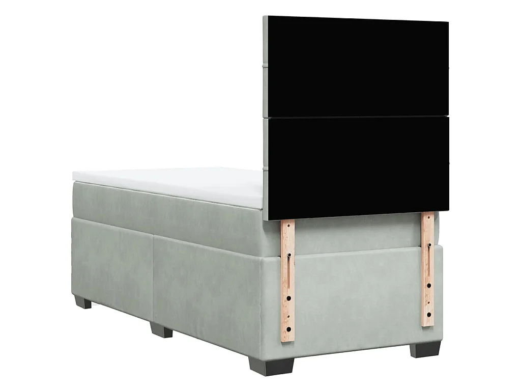 Cama box spring con colchón terciopelo gris claro 90x190 cm