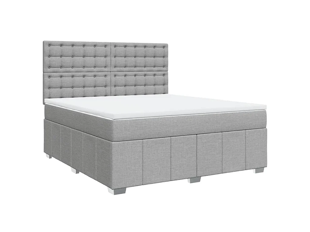 Cama box spring con colchón tela gris claro 180x200 cm