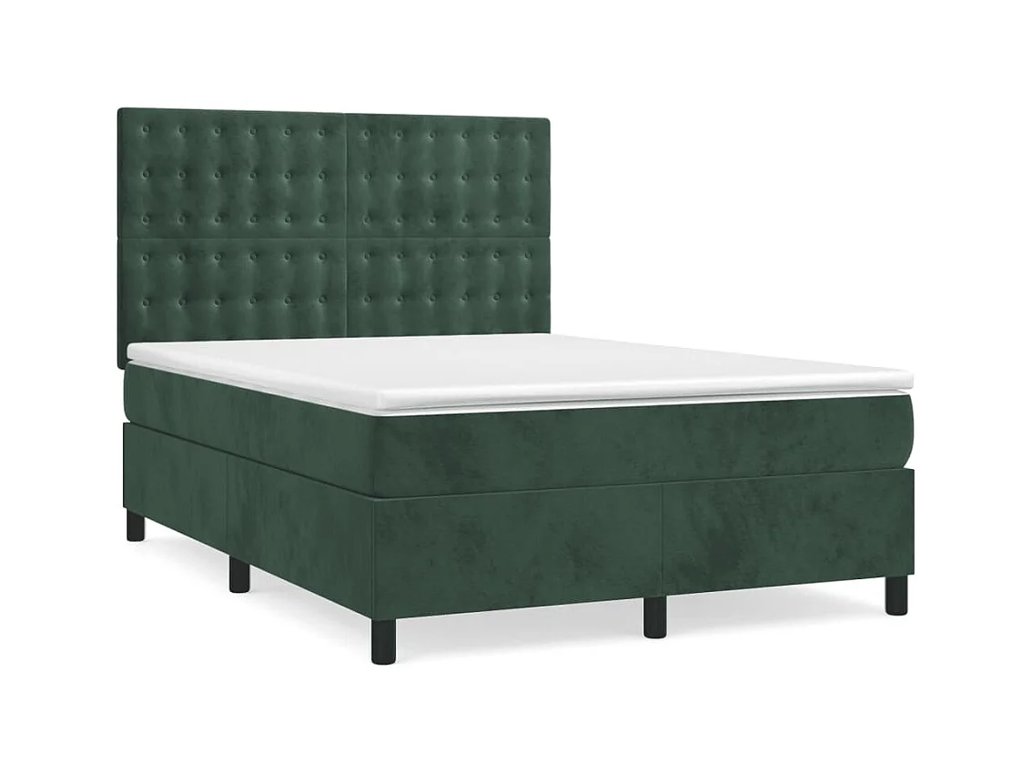 Boxspringbett mit Matratze Dunkelgrün 140x190 cm Samt