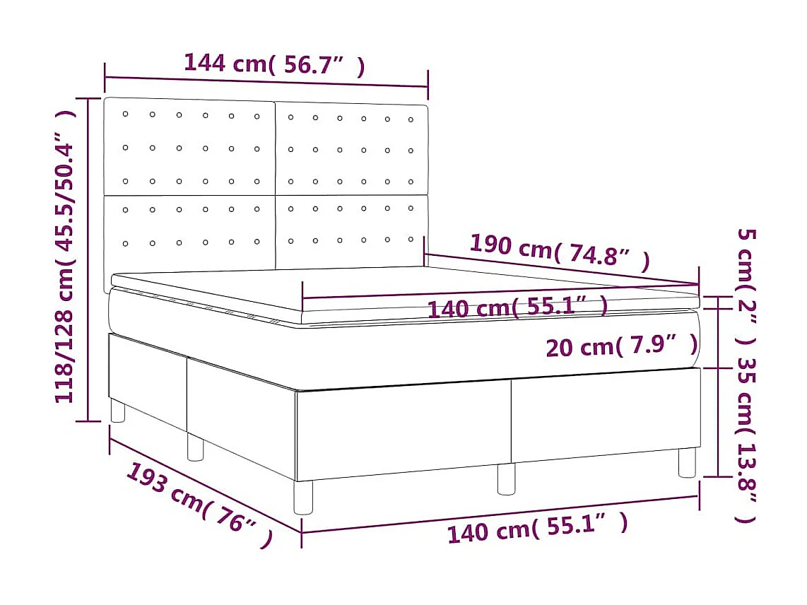 Sommier à lattes de lit et matelas Vert foncé 140x190cm Velours
