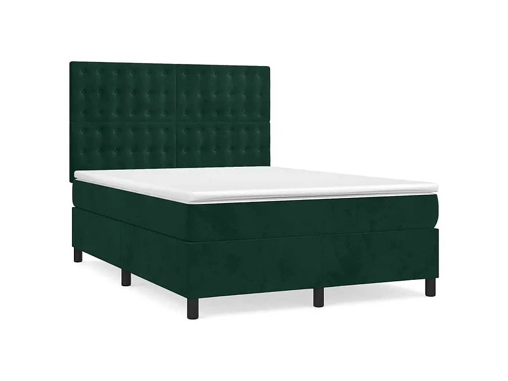 Giroletto a Molle con Materasso Verde Scuro 140x190 cm Velluto