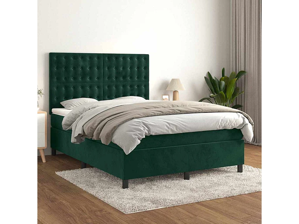 Giroletto a Molle con Materasso Verde Scuro 140x190 cm Velluto