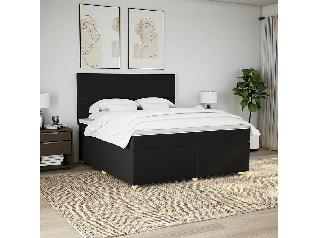 Giroletto a Molle con Materasso Nero 180x200 cm in Tessuto