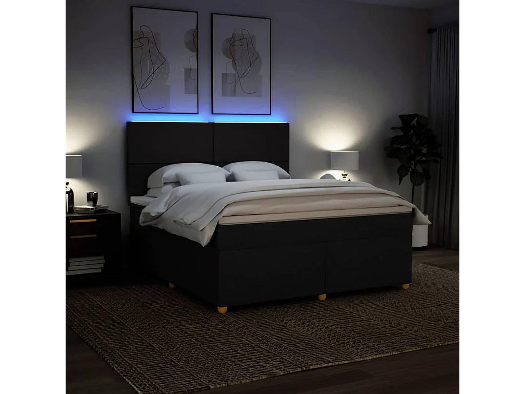 Giroletto a Molle con Materasso Nero 180x200 cm in Tessuto