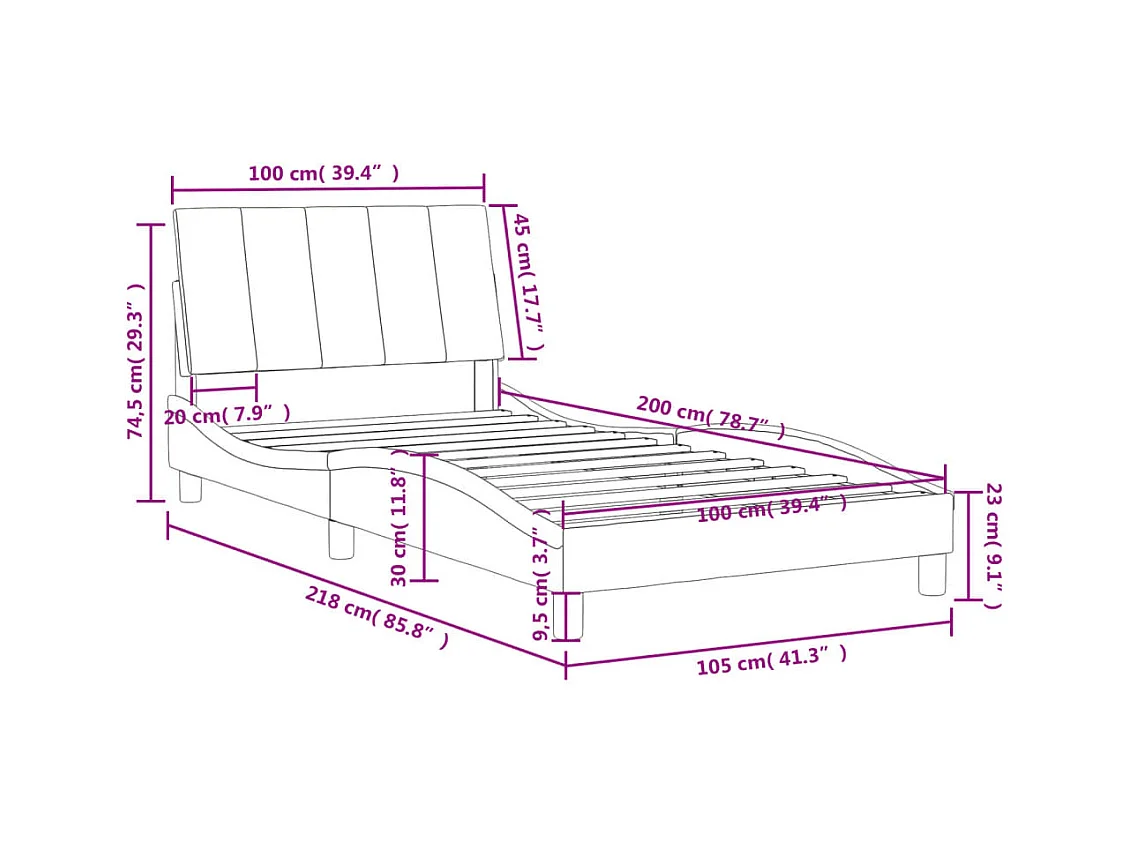 Letto con Materasso Hanko Blu 100x200 cm in Velluto