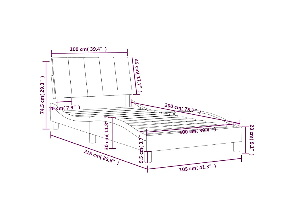 Bed met matras "Hanko" fluweel blauw 100x200 cm