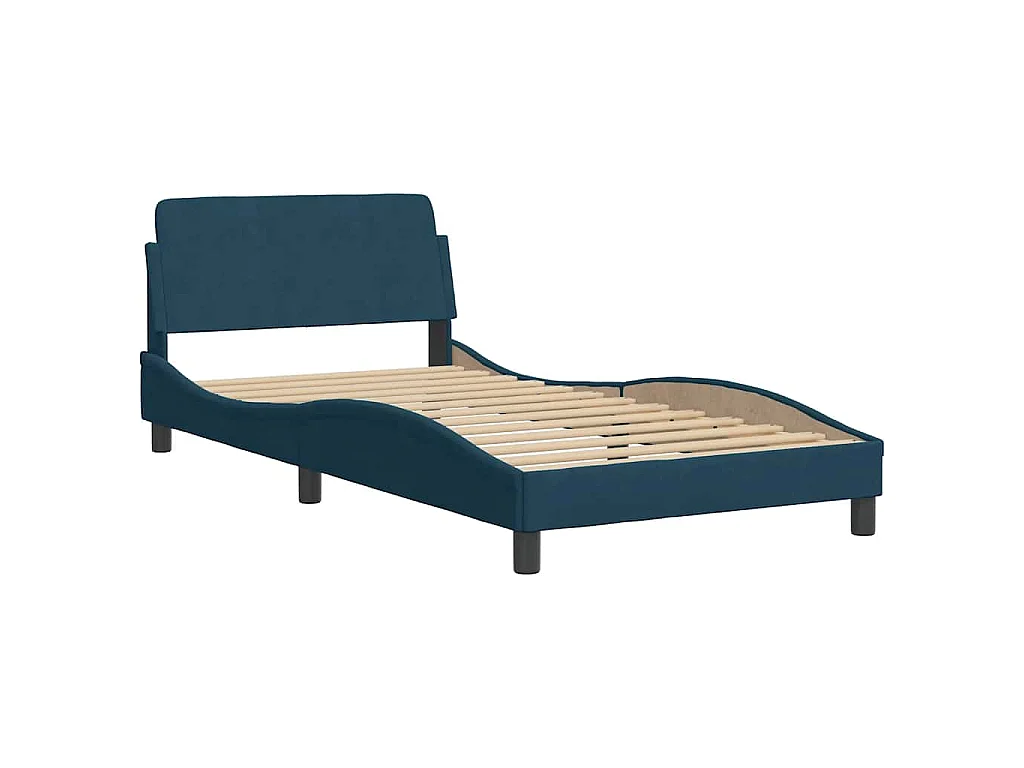 Bed met matras "Hanko" fluweel blauw 100x200 cm