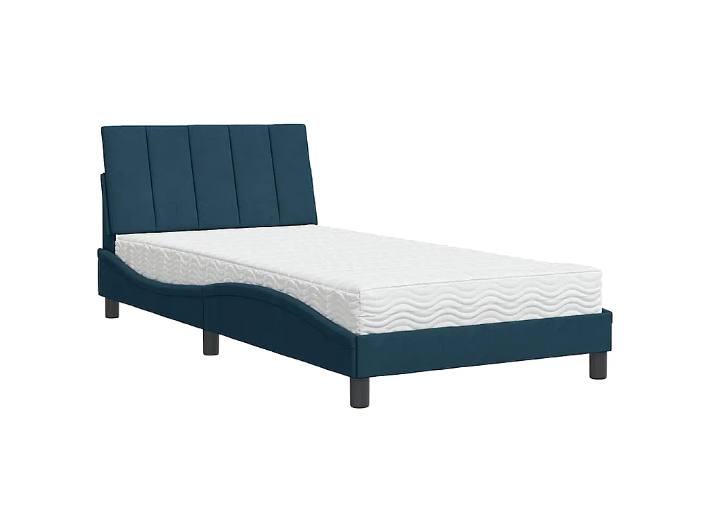 Lit avec matelas Hanko bleu 100x200 cm velours