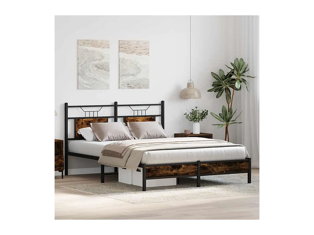 Cadre de lit sans matelas chêne fumé 140x200 cm bois ingénierie