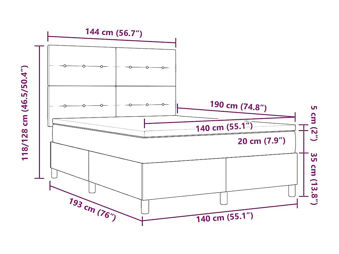 Lit à ressorts avec matelas Bleu foncé 140 x 190 cm Velours