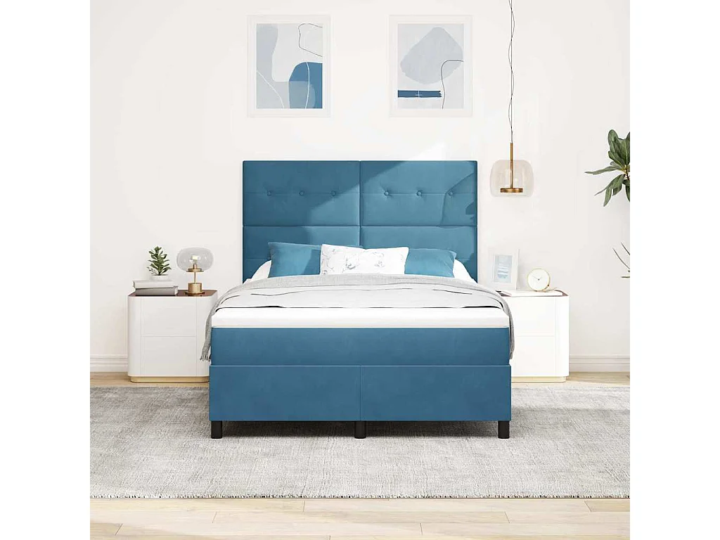 Lit à ressorts avec matelas Bleu foncé 140 x 190 cm Velours
