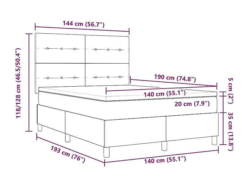 Lit à ressorts avec matelas Bleu foncé 140 x 190 cm Velours