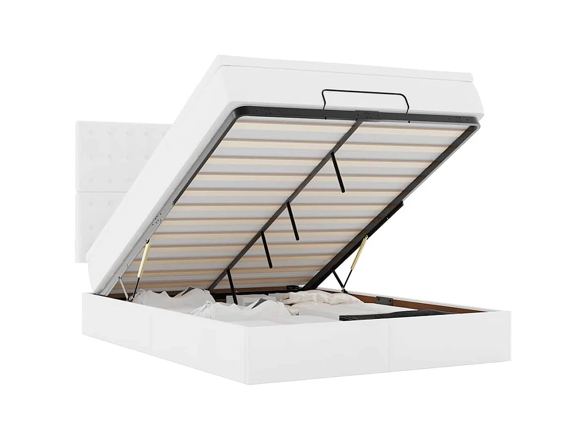 Cadre de lit ottoman avec matelas blanc 140x200 cm similicuir