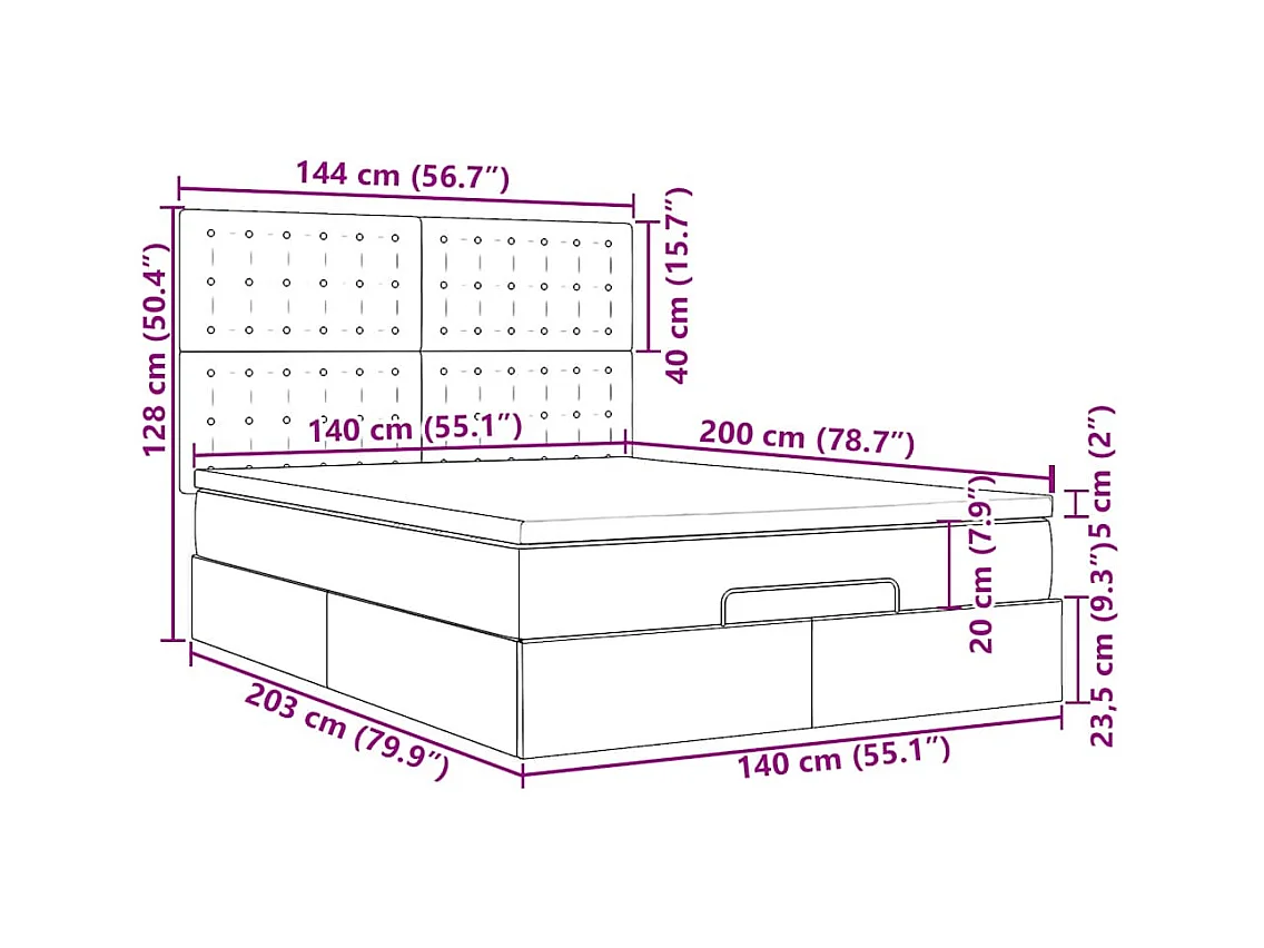Cadre de lit ottoman avec matelas blanc 140x200 cm similicuir