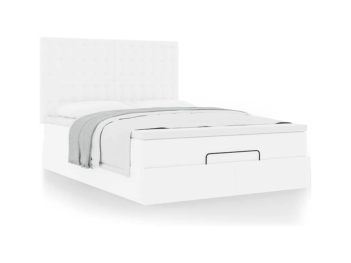 Cadre de lit ottoman avec matelas blanc 140x200 cm similicuir