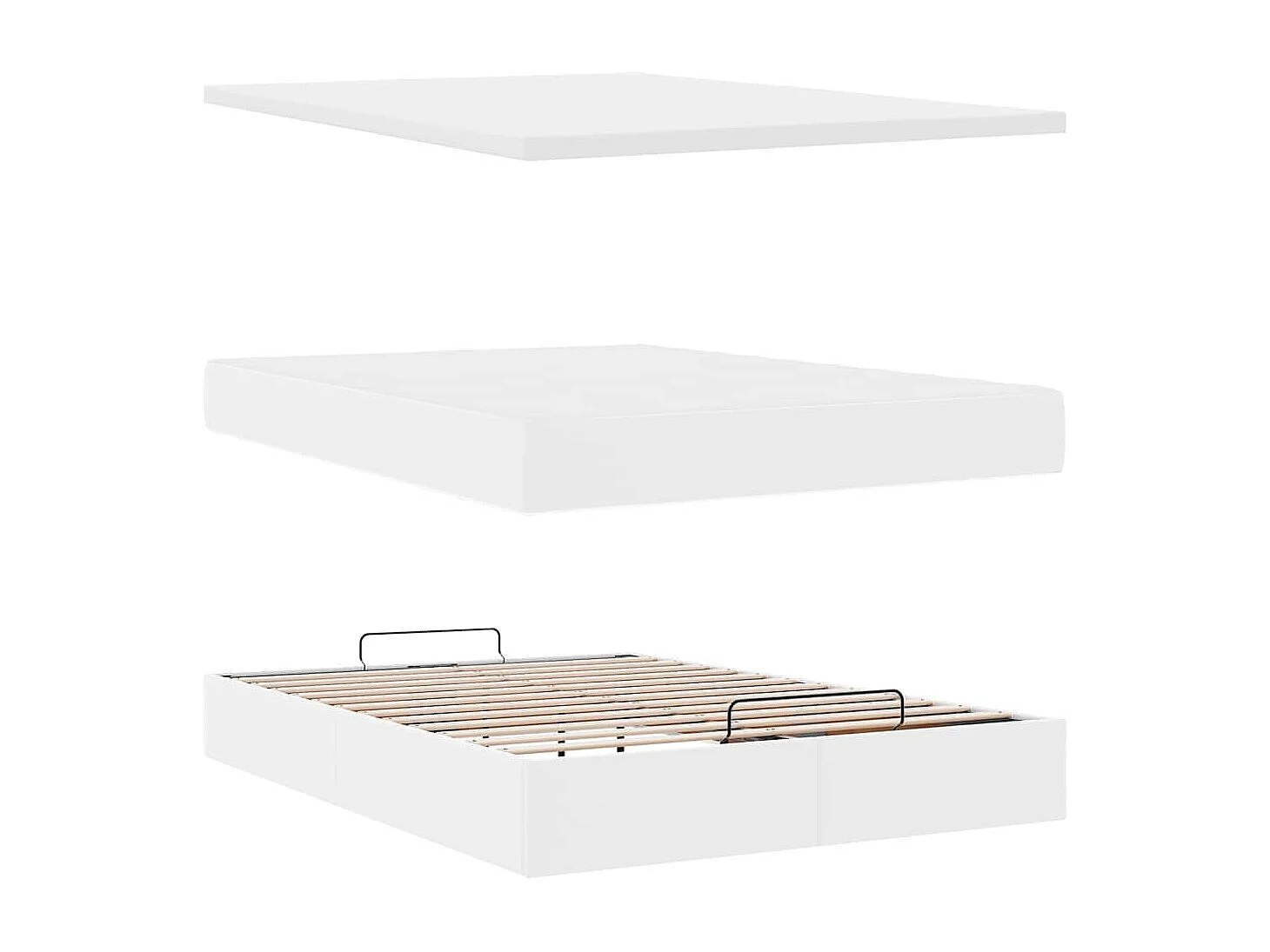 Cadre de lit ottoman avec matelas blanc 140x200 cm similicuir