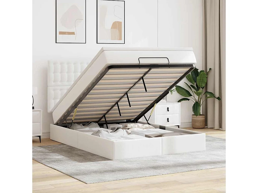 Ottoman-Bett mit Matratze Weiß 140x200 cm Kunstleder