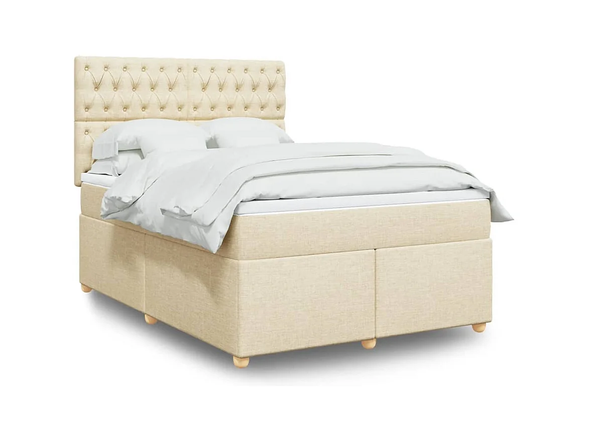 Sommier à lattes de lit avec matelas Crème 160x200 cm Tissu