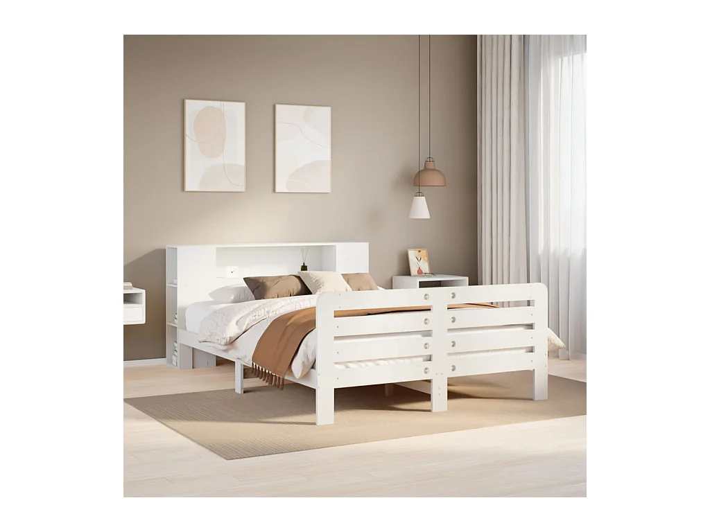 Massivholzbett ohne Matratze Weiß 140x190 cm Kiefernholz