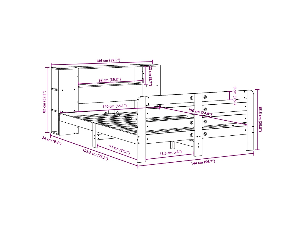 Cadre de lit sans matelas blanc 140x190 cm bois de pin massif