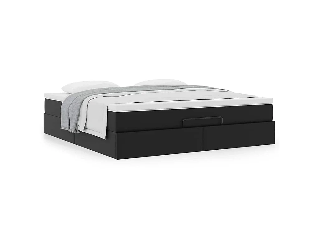 Estructura cama otomana colchón cuero sintético negro 160x200cm