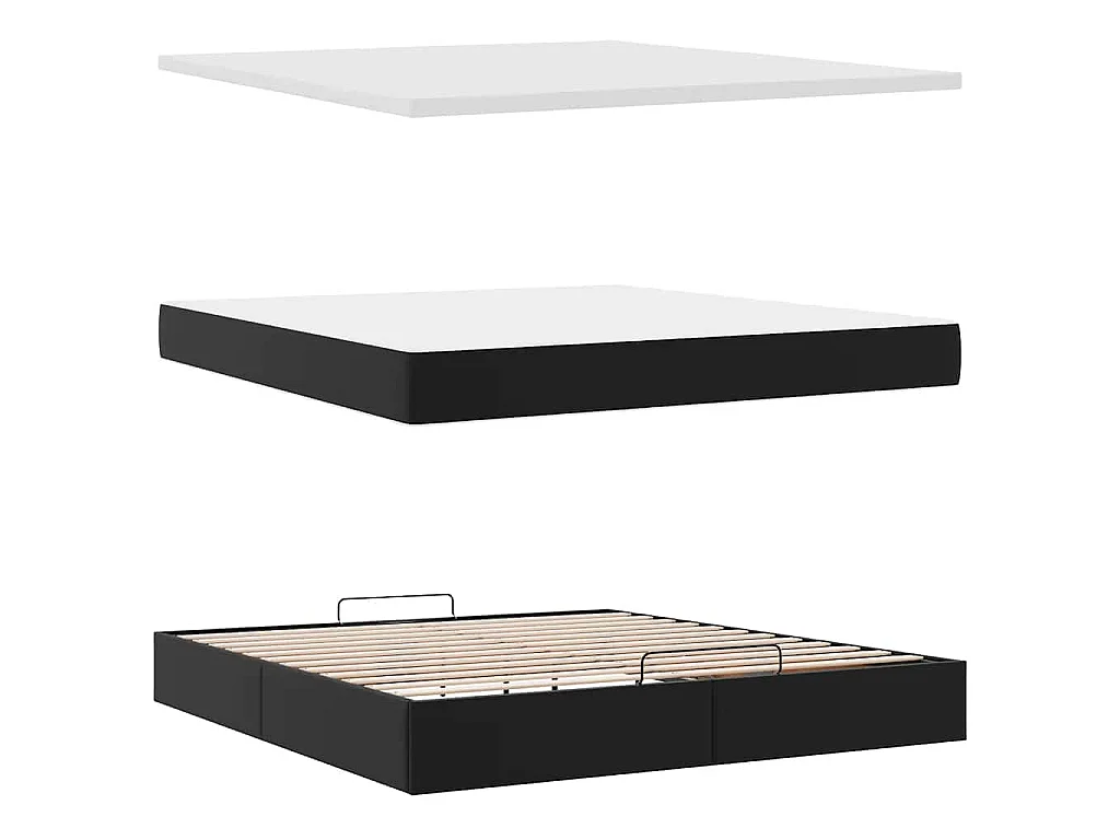 Estructura cama otomana colchón cuero sintético negro 160x200cm
