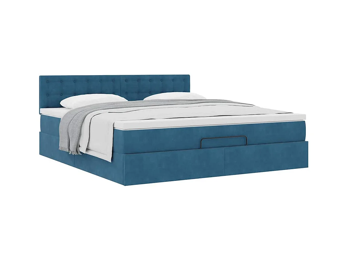 Cadre de lit ottoman avec matelas bleu foncé 160x200 cm velours