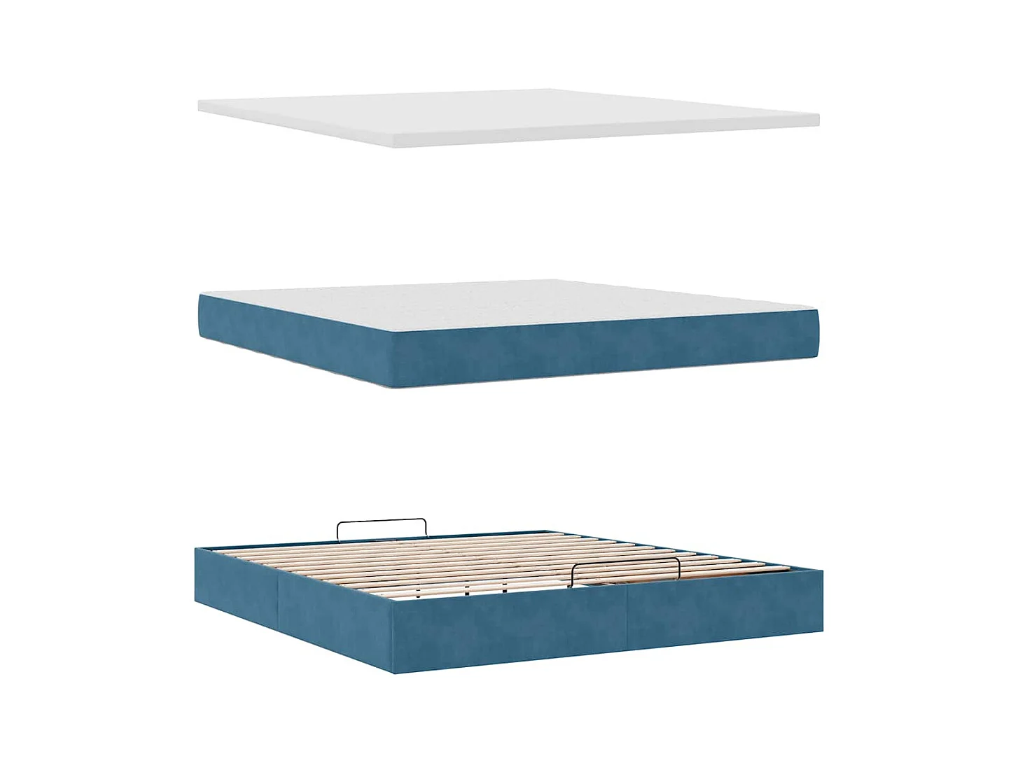 Cadre de lit ottoman avec matelas bleu foncé 160x200 cm velours