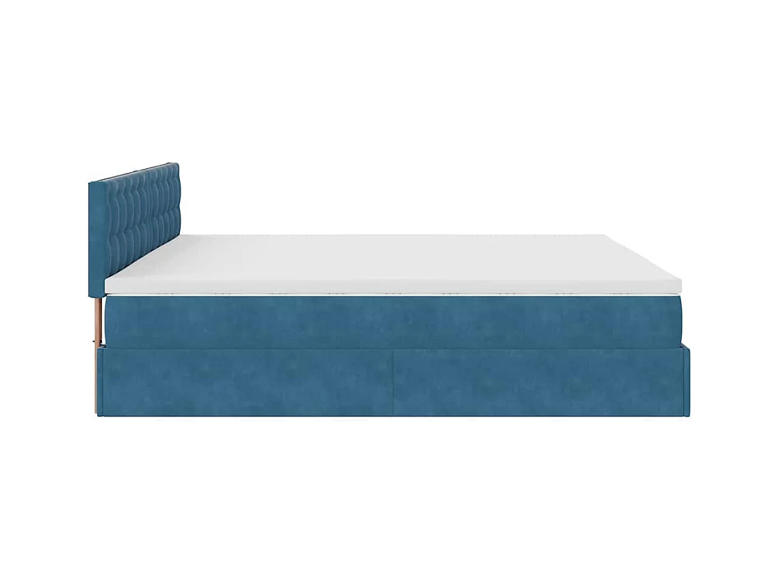 Cadre de lit ottoman avec matelas bleu foncé 160x200 cm velours