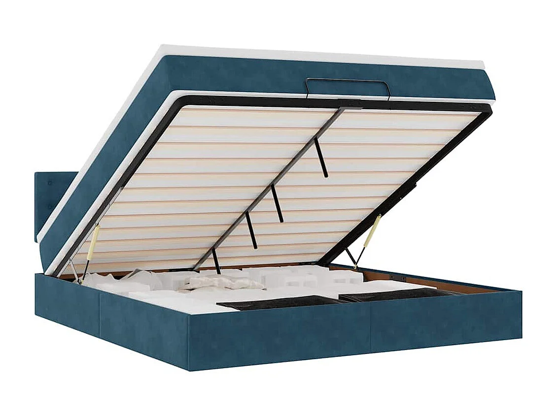 Cadre de lit ottoman avec matelas bleu foncé 160x200 cm velours