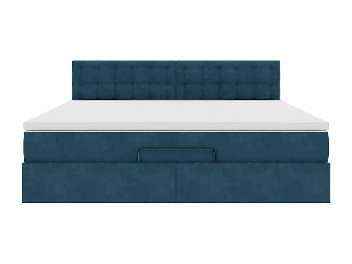 Cadre de lit ottoman avec matelas bleu foncé 160x200 cm velours