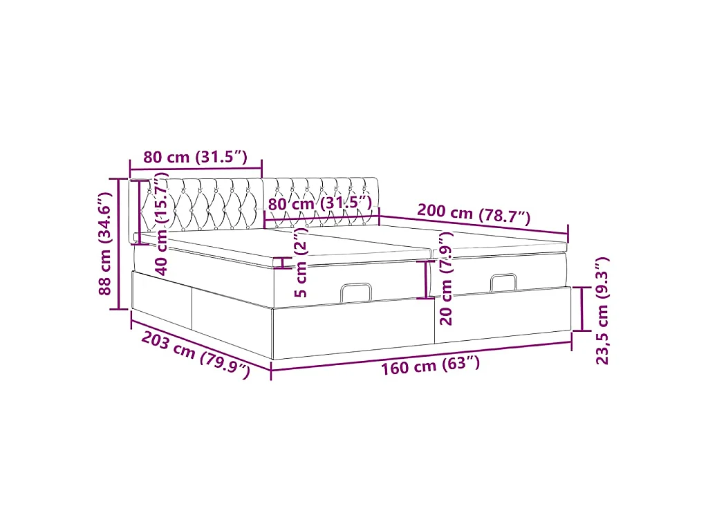 Struttura Letto Pouf con Materassi 160x200 cm in Velluto