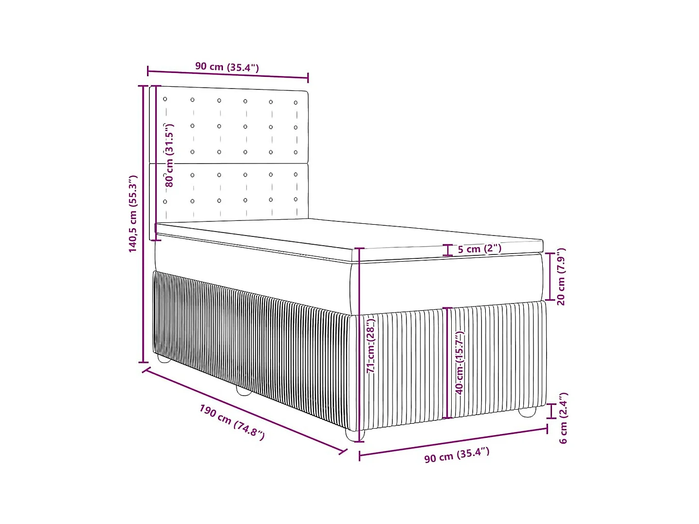 Sommier à lattes de lit avec matelas Taupe 90x190 cm Tissu