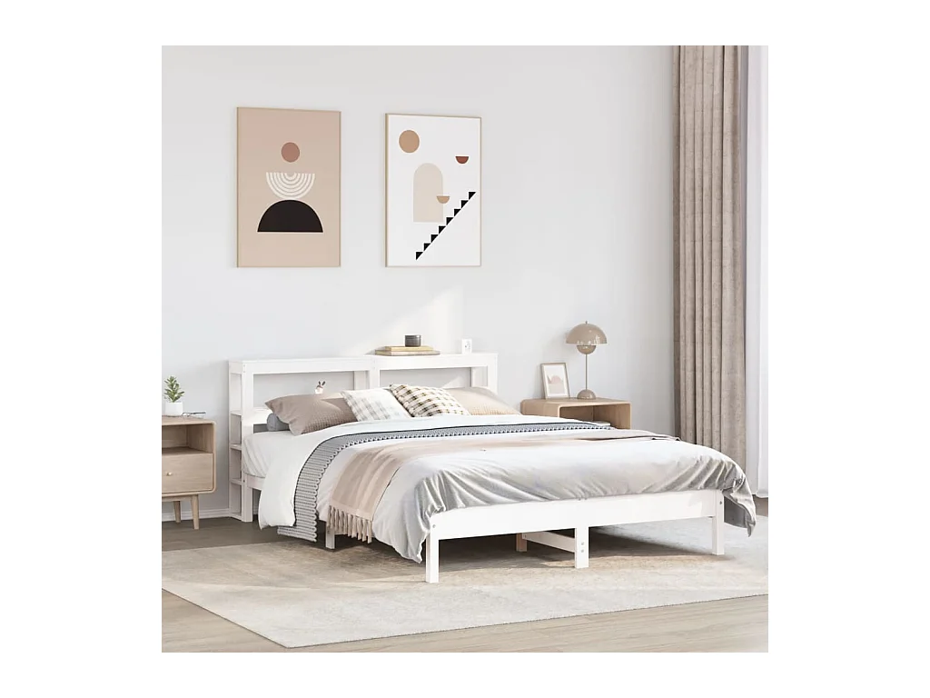 Cadre de lit sans matelas blanc 160x200 cm bois de pin massif