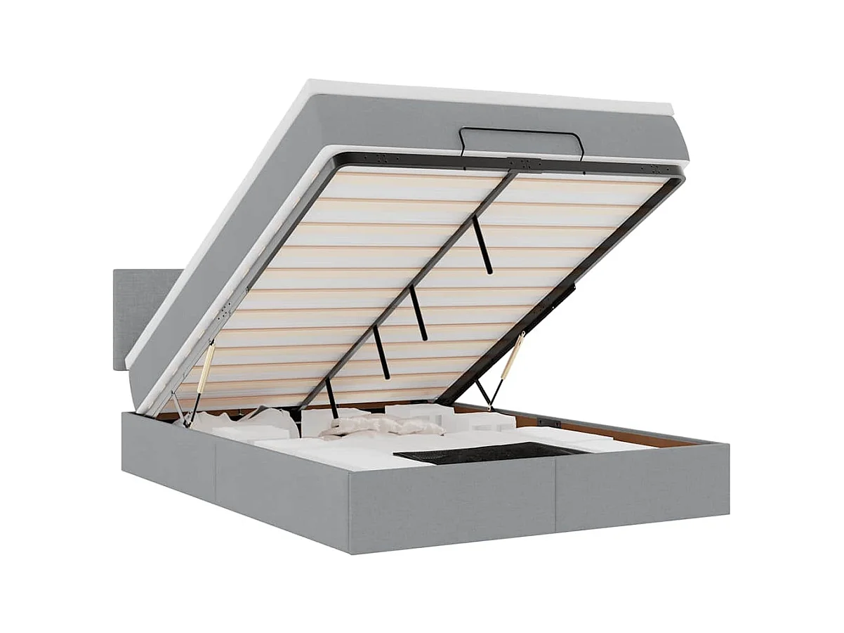Lit ottoman avec matelas et LED gris clair 140x190 cm tissu