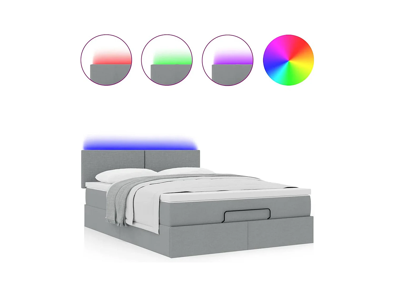Lit ottoman avec matelas et LED gris clair 140x190 cm tissu