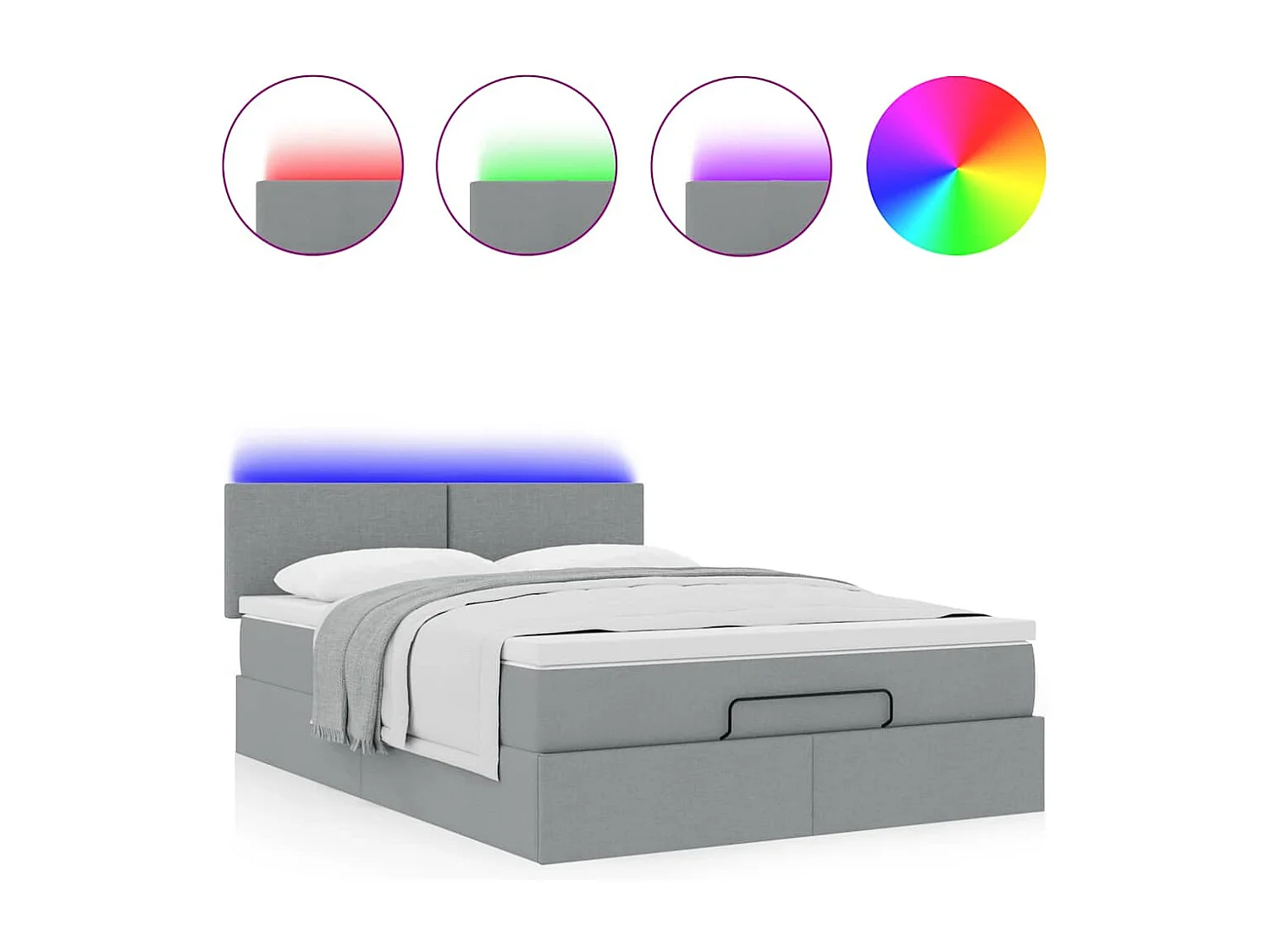 Ottomane Bett mit Matratze & LEDs Hellgrau 140x190 cm Stoff