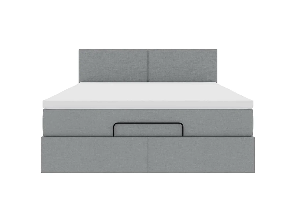 Cama Otomana com Colchão & LEDs Cinzento Claro 140x190cm Tecido