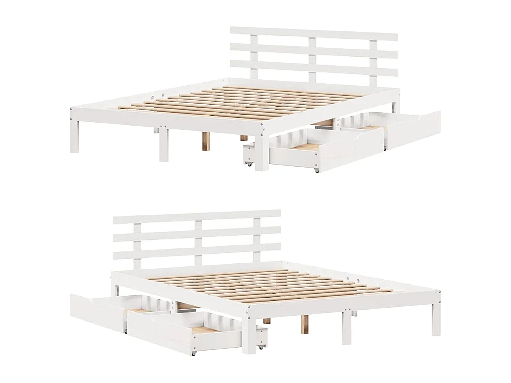 Giroletto con Cassetti Bianco 140x200 cm Legno Massello di Pino