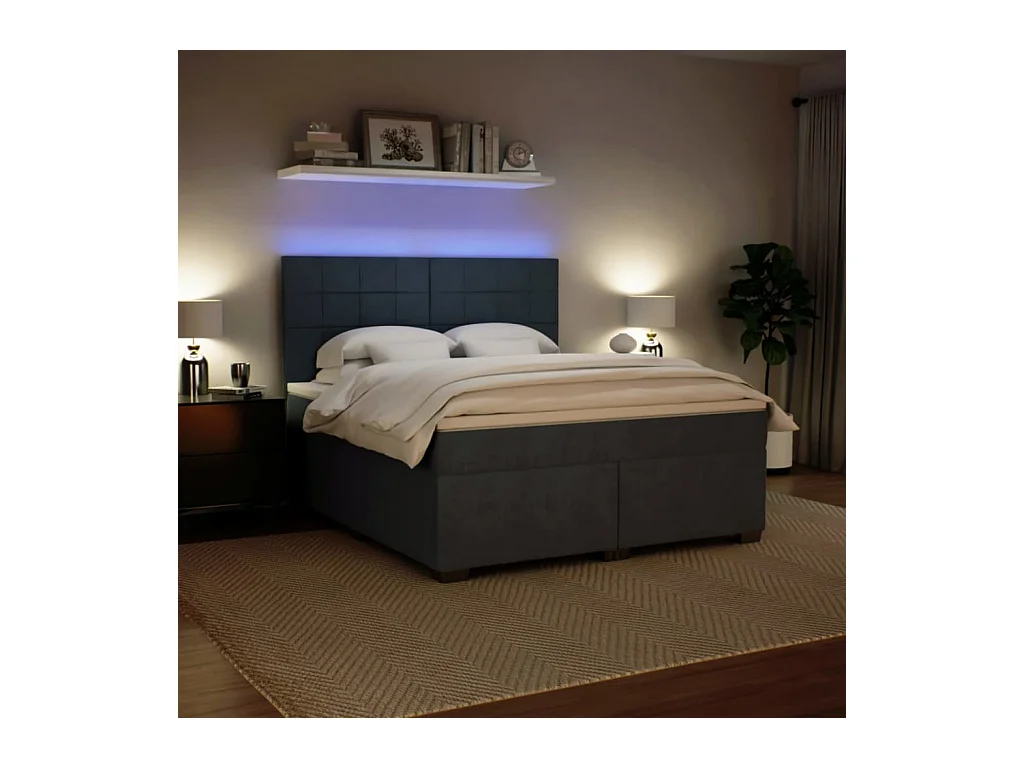 Sommier à lattes de lit et matelas Gris foncé 180x200cm Velours