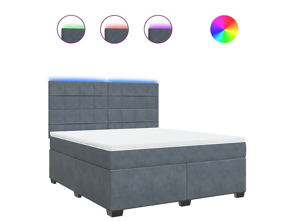 Cama box spring con colchón terciopelo gris oscuro 180x200 cm