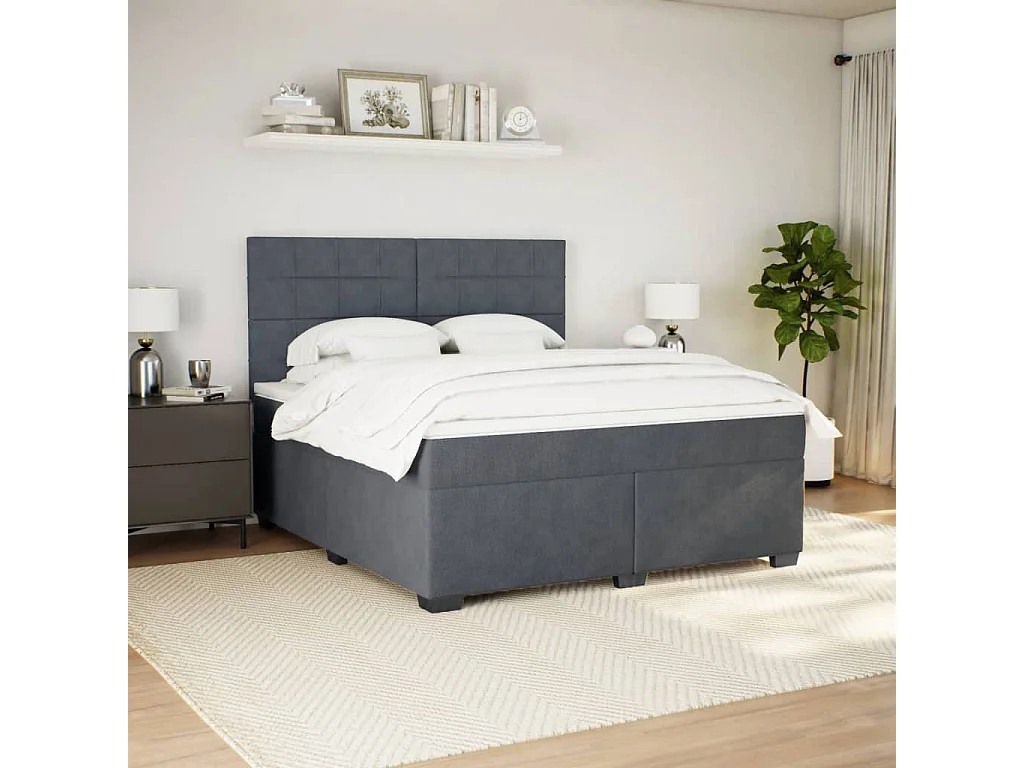 Cama box spring con colchón terciopelo gris oscuro 180x200 cm