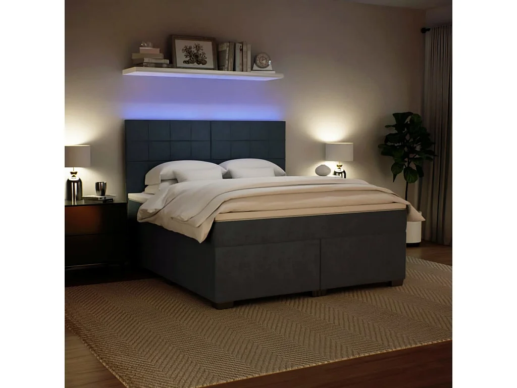 Cama box spring con colchón terciopelo gris oscuro 180x200 cm
